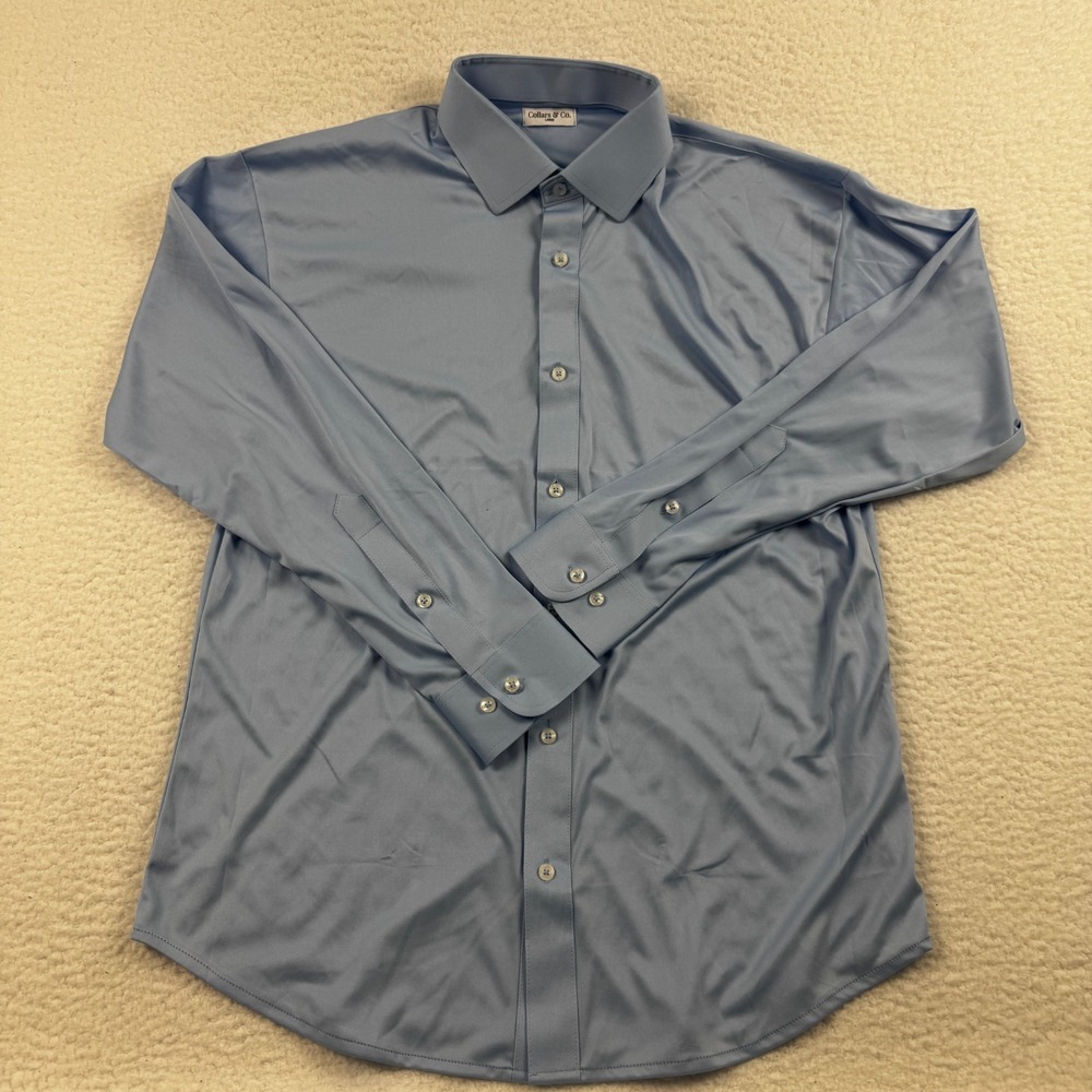 Collars & Co Dress Shirt Mens Large Light Blue Button Front Casual Formal Wear